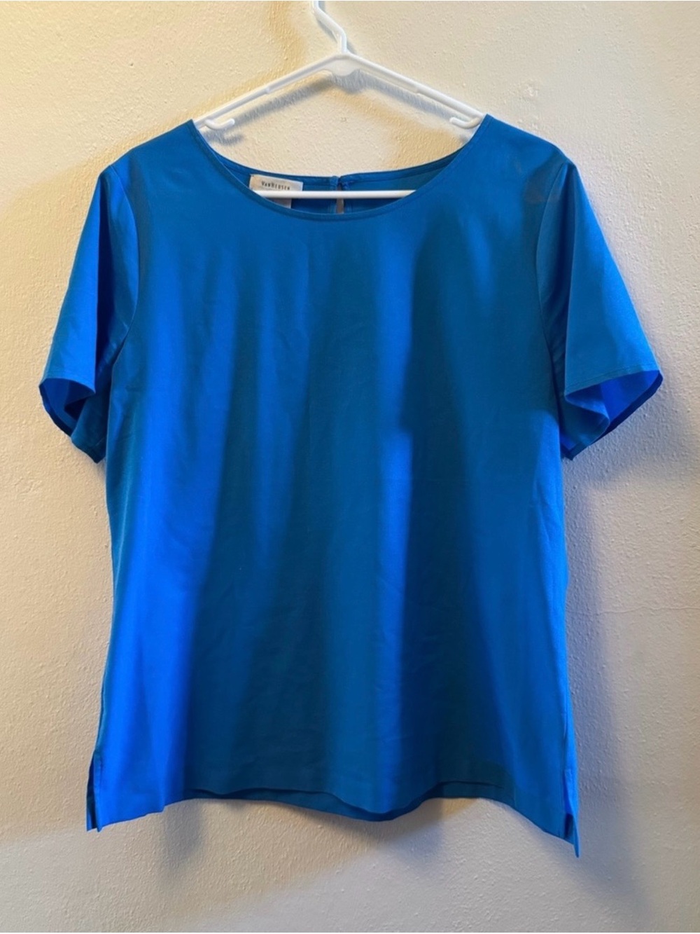Van Heusen Vibrant Blue Short Sleeve Blouse Scoop Neck Pullover Top Size L